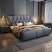 Lit de rangement moderne et confortable avec revêtement en cuir de qualité supérieure, taille Queen/King, certifié E0, directement de l'usine JUNYUHAO