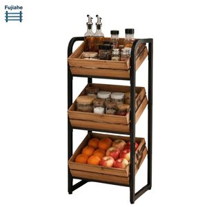 Espositore in legno a 3 livelli in metallo,Organizer regolabile, scaffalature rustiche industriali per vendita al dettaglio - Product Image 2