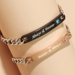 Bracelet vierge en acier inoxydable plaqué or 18 carats PVD, bracelet de couple, cadeau Saint-Valentin, chaîne gravable avec couronne, cœur et zircon - Product Image 2