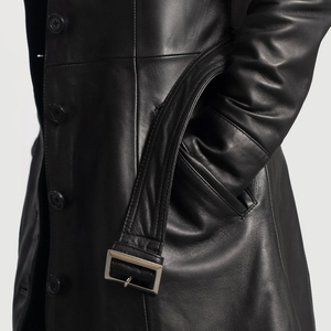 Abrigo Largo de Cuero Sólido para Mujer OEM con Cuello Vuelto, Cortavientos, de Moda de Invierno, Manga Larga - Product Image 6