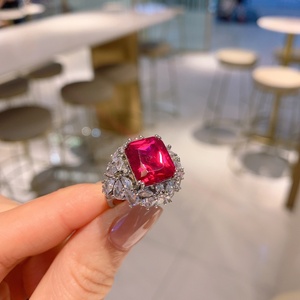 <b>Dainty</b> Vintage Jewelry Eco-friendly Copper 10*12mm Red Corundum Zircon Women Trendy <b>Rings</b> for Feminine Daily Elegance - Product Image 5