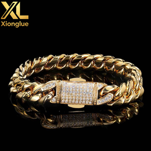 Hop Culture Miami Cuban Link Bracelet 18K Real Gold Plated Stainless Steel Solid Bracelet for <b>Mens</b> Women - Product Image 1
