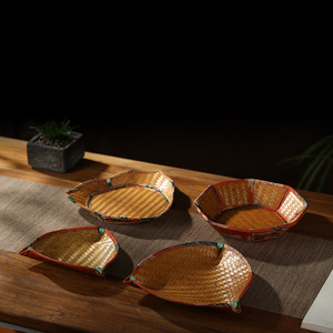 Handmade <b>Bamboo</b> Woven Fruit Plate Polygon Shape Living Room Tableware Food <b>Container</b> Snack Dish Desktop Storage Bowl - Product Image 1