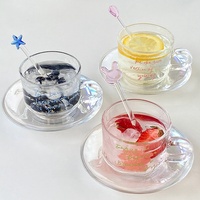 Ensemble tasse et soucoupe en verre moderne et écologique pour l'été, capacité 200 ml, pour café, lait, thé de l'après-midi, multicolore, logo personnalisé