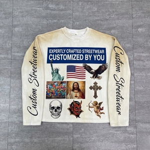 <span class=keywords><strong>T</strong></span>-<span class=keywords><strong>shirt</strong></span> Homme Vintage Délavé à l'Acide Coupe Courte Épaisse Manches Longues Impression DTG Bloc de Couleurs Fabrication Personnalisée - Product Image 2
