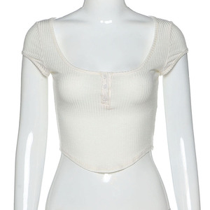 T-shirts transparents blancs pour femmes, mode streetwear d'été, boutons féminins, crop <span class=keywords><strong>top</strong></span> sexy uni - Product Image 3