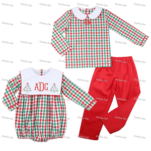 Conjuntos de ropa de bebé conjuntos de Navidad a juego familia tejido Gingham Bubble Romper niños ropa de invierno vestidos para niñas - Product Image 3