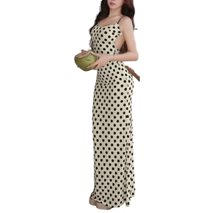 Summer New Retro Polka Dot Sleeveless Sexy & Elegant Midi Dress Digital Printing Plain Dyed Natural Waist Eco-Friendly for Women - Product Image 1