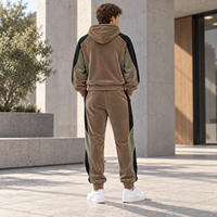 Ensemble jogging et sweat à capuche en velours pour homme, color block, 2 pièces, tissu doux et moelleux pour tenue décontractée quotidienne