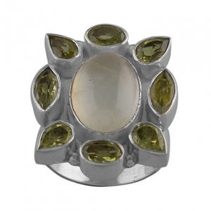 Bague prehnite naturelle et péridot véritable argent sterling 925 fait à la main design unique bague en forme de fleur éternité vermeil - Product Image 2