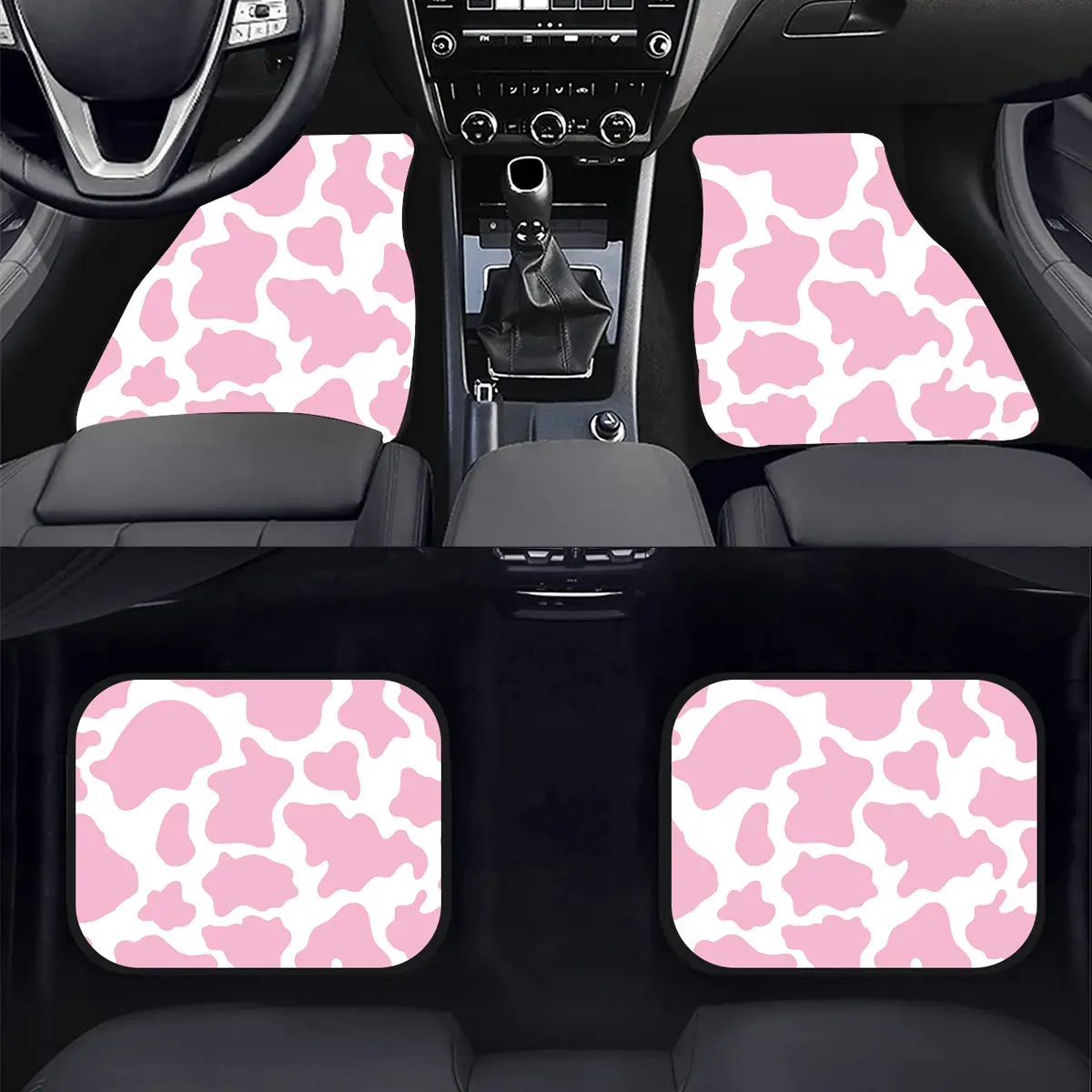 Tappetino per auto con motivo leopardato rosa universale in gomma tappetino per auto con stampa di grandi mucche di moda