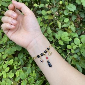 Buena Suerte Charm Pulsera Figa Mano Simulada Azabache Mal De Ojo Protección Pulsera Oro Azabache Pulsera - Product Image 5