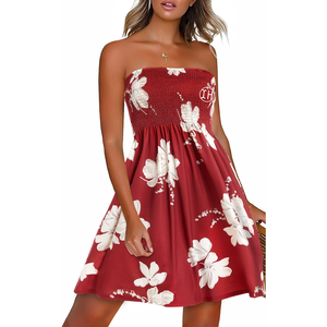 Ingrosso da donna elegante senza spalline stampa floreale Mini abito Casual a trapezio a trapezio abiti da spiaggia - Product Image 5