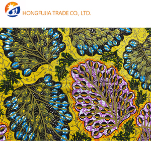<span class=keywords><strong>Tissu</strong></span> africain en batik 100% coton cardé tissé uni, imprimé plumes de <span class=keywords><strong>paon</strong></span> dorées Jinsha, <span class=keywords><strong>tissu</strong></span> de haute qualité pour vêtements Ankara - Product Image 3