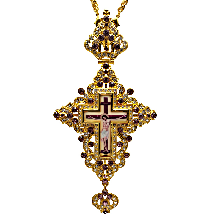 Collier de noël en or 24K OEM/ODM, avec boîte de luxe en alliage de diamant grec et pendentif croisé