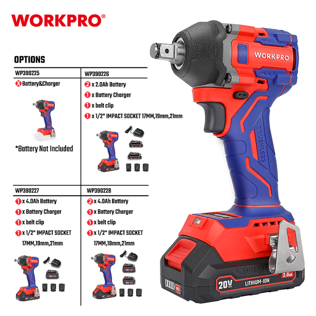 WORKPRO High-Power Power Tool Kit 20V 360Nm Impact Wrench Brushless Set Lithium Battery Cordless Power Tools Set
