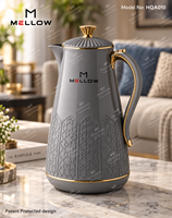 Carafe isotherme artisanale OEM 1,0 L, motif marocain vert sauge, avec intérieur en verre PP, bouton couronne et poignée chromée