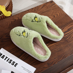Cartoon Green-haired <b>Funny</b> Embroidery Plush Cotton <b>Slippers</b> Home Indoor Warm <b>Slippers</b> <b>for</b> Women and <b>Man</b> - Product Image 5