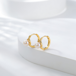 <b>Silver</b> City 18K Yellow Gold Plated 925 Sterling <b>Silver</b> AAA Grade 5~6mm Freshwater Pearl <b>Huggie</b> <b>Earrings</b> for Women - Product Image 2