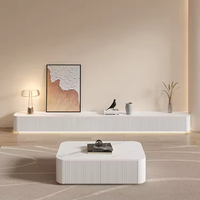Meuble TV compact en bois massif style crème luxe léger avec panneau rocheux, table basse minimaliste peinte en blanc pour salon