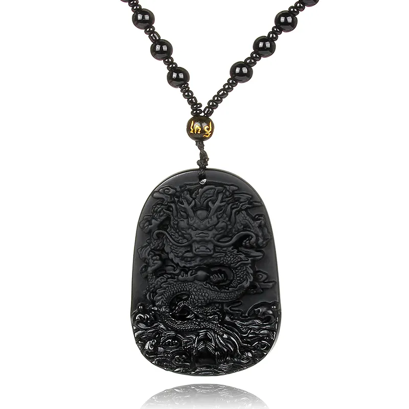 Kalung Liontin Kalung Kaca Guan Gong Hitam Rubah Hitam Buddha Tibetan untuk Pria dan Wanita