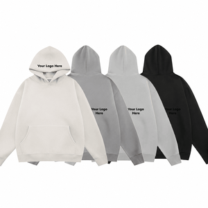Sweat à capuche oversize en molleton E26, coupe classique, mélange de coton, épaules tombantes, patch minimaliste avec lettres, unisexe, manches longues, streetwear - Product Image 2