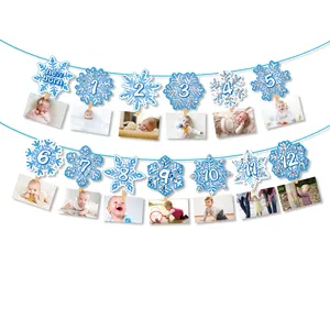 BA378蓝色圣诞雪花主题横幅儿童彩旗生日背景横幅新生儿派对装饰