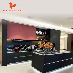 Îlots de cuisine modernes en bois aggloméré sur mesure, armoires de cuisine en MDF, fabricant d'armoires avec plan de travail en quartz artificiel - Product Image 2