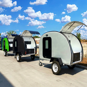 Caravane de voyage moderne en aluminium, forme de larme, pour 2 personnes, mini-caravane grise, légère, pliable, avec cuisine coulissante - Product Image 1
