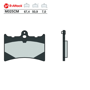 Plaquettes de frein en céramique carbone R-Attack M025CM avant et arrière pour moto 67.4x50.9x7.0mm homologuées R90 - Product Image 1