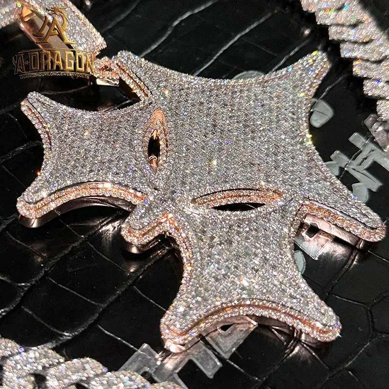 Pendentif triangle stéréoscopique personnalisé CAO 3D Testeur de diamant Vvs Moissanite 10K 14K 18K Carat Pendentif glacé en or véritable