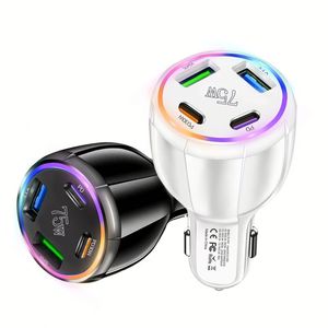 อะแดปเตอร์ชาร์จในรถยนต์ Universal 75W ชาร์จเร็ว ช่องเสียบที่จุดบุหรี่ 4 พอร์ต USB A+USB C ชาร์จเร็วสำหรับสมาร์ทโฟน - Product Image 1