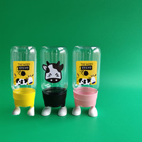 Bouteille en plastique PET épaissie à motif de dessin animé, fournie par l'usine, pour lait, dattes, yaourt, boules d'aubépine, haricots fondants dans la bouche, avec couvercle en forme de pied