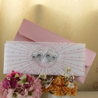 Vente chaude Laser Cut Heart Shape Vellum Jackets Valentine Thank You Card pour les petites entreprises