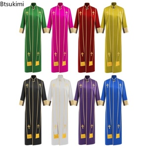 Robe <span class=keywords><strong>de</strong></span> prêtre pour homme avec étole, col montant, manches longues, fermeture éclair frontale, croix dorée, <span class=keywords><strong>soutane</strong></span>, vêtements liturgiques pour prêtre catholique, cosplay d'Halloween - Product Image 1