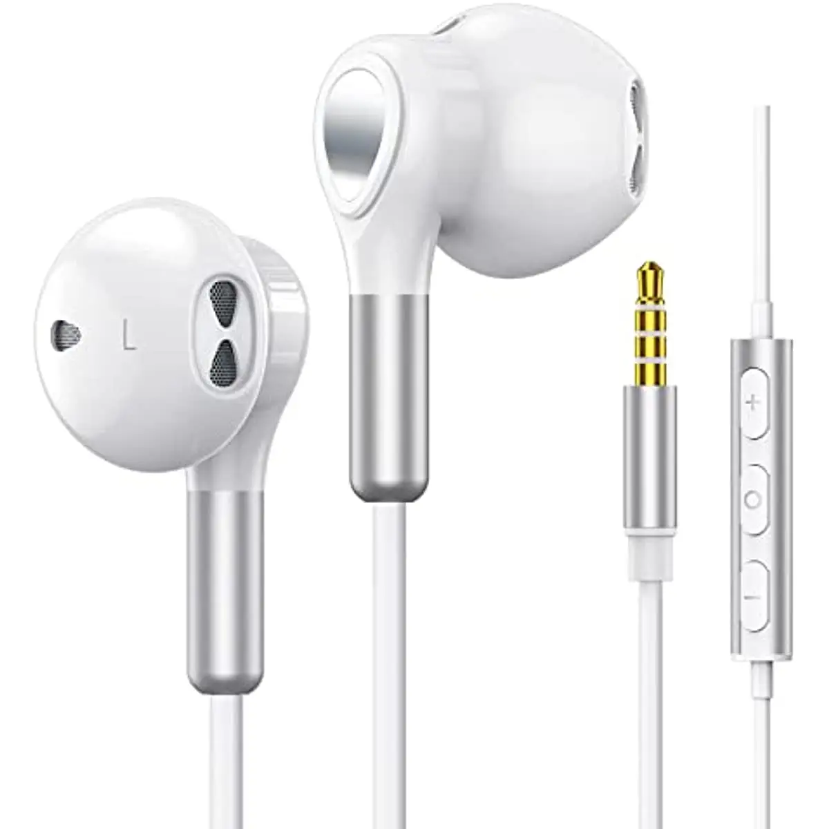 Wired Earbuds Headphones with Microphone, Half in-Ear Headphones with Mic Built-in Volume Control, High Bass Stereo Wired