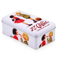 Boîte à chocolat rectangulaire en fer blanc imprimée sur mesure avec couvercle à charnière, boîte cadeau en métal de qualité alimentaire pour bonbons, style français vintage