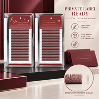 Bulu Mata Warna Burgundy Private Label, W Lash C D Curl Warna Merah Anggur, Bulu Mata Tipis 8mm-15mm, Pestaas Cilia YY, Perlengkapan Ekstensi Bulu Mata W Lash