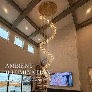 Lustre en cristal en spirale pour villa, avec cristaux facettés transparents et éclairage LED, pour plafond haut, lampe suspendue pour atrium - Product Image 1