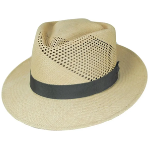 Unisex Toquilla Straw Panama <b>Hat</b> With Brown Ribbon <b>Band</b> Wide Brim Outdoor Sun Protection Adult Size 56-58CM - Product Image 4