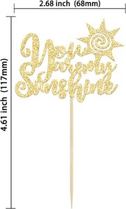 Décorations de cupcakes « You Are My Sunshine » avec paillettes dorées, soleil souriant, pour mariage, fiançailles, fête prénuptiale - Product Image 2