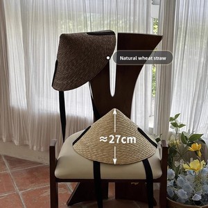 Chapeau <span class=keywords><strong>de</strong></span> paille conique style rétro français pastoral antique à large bord pour femme, idéal pour la plage, les vacances et les photos, avec sangle à nouer, tissé à la main - Product Image 2