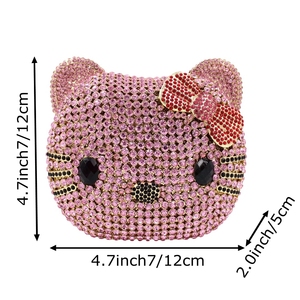 Bolso de Mano con Cabeza de Gatito Adorno de Cristales, Estilo Anime, Brillante, Hecho a Mano, con Diamantes, para Mujer, Navidad - Product Image 4