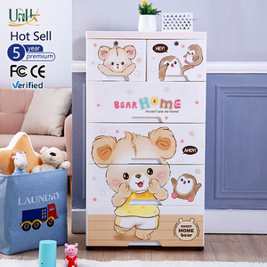 Offre Spéciale dessin animé mignon ours vêtements stockage Double porte enfants armoire de rangement bébé placard en plastique bébé enfants armoire avec roue - Product Image 1