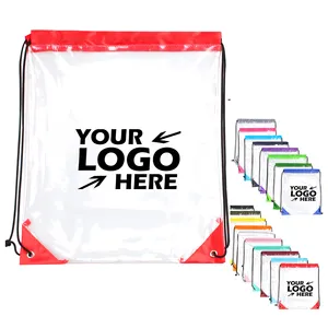 Clear Drawstring Stadium Backpack Crossbody Shoulder Pvc Vinyl Transparent Bag with Front Zipper Mesh Pocket