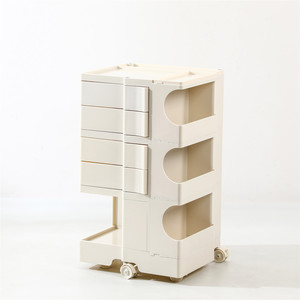 Modern Home Furniture 3-Layer Rotating Chest of Drawers Bedroom Trolley White Plastic ABS Bedside Storage Bed Side Cabinet