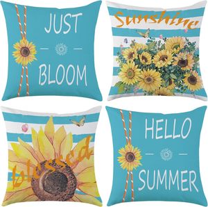 <span class=keywords><strong>Funda</strong></span> de <span class=keywords><strong>almohada</strong></span> Sunflower Blue de 18 x 18 pulgadas, juego de 4 fundas de <span class=keywords><strong>almohada</strong></span> de verano, adecuadas para la decoración del hogar - Product Image 1