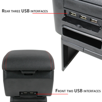 Boîte de rangement universelle pour accoudoir central de voiture de 32 cm, 5 interfaces USB, double couche, avec couvercle coulissant et base réglable