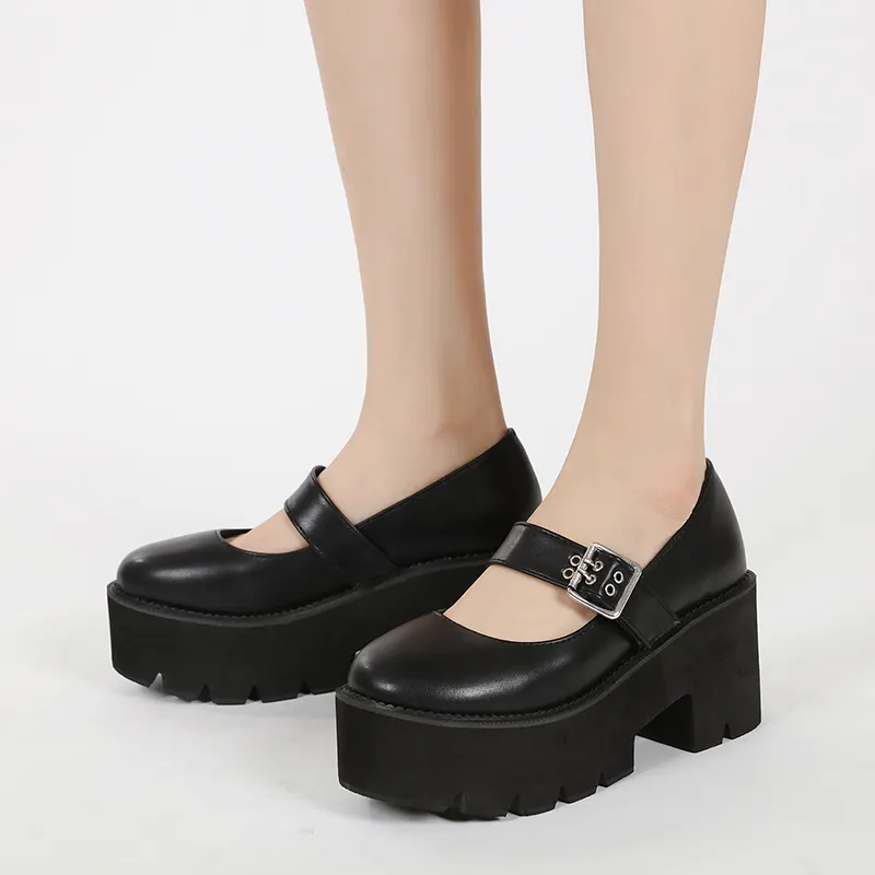 Newest Girl Platform Shoes Black Cosplay Chunky Heels Pumps Preppy Style Size 35-43 Mary Jane Leather Shoes Women