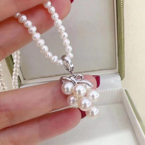 Pendentif en argent S925, accessoire de bricolage avec collier en jade en forme de raisin et perles rondes de 4-5 mm, 31038, perle charmante - Product Image 4